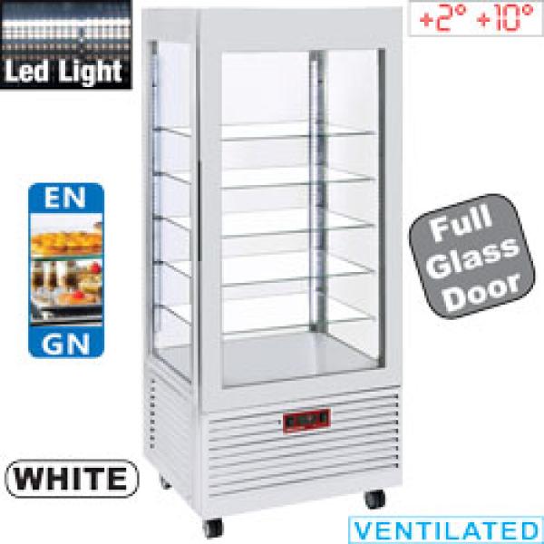 INN/VN-W5-R2 (25) Panorama Vitrine 4 Seiten T° positiv, 5 Regale aus Glas, belüftet, 480 Lit., WEIß
